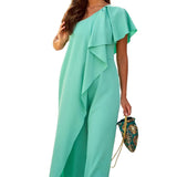 Spot 2025 Summer New Ladies Fashion Solid Color Loose Inclined Shoulder Long