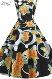 Print Vintage Dress Women Summer Pin Up Retro 50s Rockabilly Sleeveless A-Line Midi Party Dresses