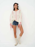 White Knit Pink Ribbon Lace Up Sweater-Outfit