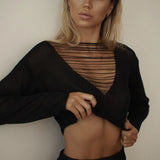 2022 Knitted Hollow Out Beach Outfits Long Sleeve Crop Top And Maxi Sexy Skirt Set Two Piece Summer Party Women