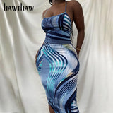 Women Summer Sleeveless Backless Printed Bodycon Slim Package Hip Beach Dress Sundress 2021 Female Clothing