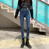 Zingj High-Waisted Jeans Women's Fall 2024 New Versatile Slim Slim Tight Pants-Outfit