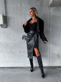 Zingj / Winter Women's Slit With High Waist Sexy Bag Hip Punk Style Leather