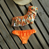 2021 One Shoulder Swimsuit Ruffle Swimwear Women Leaf Print Swimming Suit for Women Sexy biquini