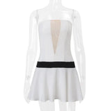 White Tube V-neck Contrast Pleated Mini Dress- Outfit