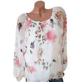 Loose Women Blouses Summer Blouse Tops Female Casual Slash Neck Long Sleeve Printed Chiffon Shirt Large