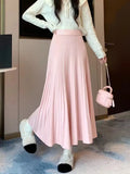 Zingj And Winter Loose Cover Meat Show Thin White Knit Skirt Female Pleated Skirt Lazy Casual Long Skirt Big Skirt-Outfit