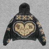 Street Harajuku Fashion Retro Skull Print Hoodie Y2k Couples Street Clothing