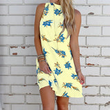 Summer Sexy O Neck Backless Sleeveless Women's Dress 2020 New Fashion Loose Flower Print Ladies Mini Dresses Plus