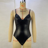 Zingj Autumn / Winter New Sexy Sling Waist Show Thin PU Splicing Women's Jumpsuit Small Vest