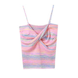 Knit Camisole Crop Top Girls Twisted Contrast Color Striped Stretchy Sweet Hot Camis Sleeveless T-Shirt For Slim