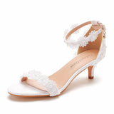Cm Lace Flower Wedding Shoes Shallow Mouth With Sandals Fine And White Buckle Sandals Princess