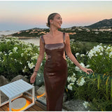 Brown Sequin Strap Sleeveless Maxi Dress- Outfit