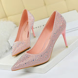 Zingj Korean Version Of Fashion Banquet Women's Shoes Thin Heel Shallow Mouth Pointed Head Sexy Show Thin Water Diamond Color Diamond High Heel Single