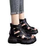 New Fish Mouth Roman Sandals With Thick Soles Raised Open Toe Cool Boots Women's Retro High Top Hollowed-Out Muffin Sandals