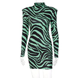 Women Autumn Winter Long Sleeve Zebra Striped Printed Bodycon Mini Dress Streetwear 2021 Fall Clothes Wholesale