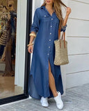 Autumn Elegant Button Sexy V Neck Women's Midi Shirt Dress Summer Chain Print Party Maxi Beach Ladies Long Dress