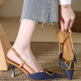 New Summer High Heels Women's Sandals With A Tip V Buckle Back Empty French