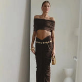 Off-shoulder Crop Top And Ruched Maxi Skirt Set-Outfit