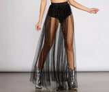 Perspective Of Women's Nightclub Pleated Skirt Lace Sparkling Net Gauze Hip Skirt High Waist Half