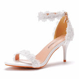 Cm Temperament With Light Mouth Fine Sandals White Lace Wedding Shoes Fine Heel Beads Small Size Summer