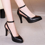 Lady Pumps Pointed Toe Office Lady Pumps Buckle Strap Platform High Heels Women Shoes Four Season Leather