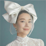 Korean style Wedding Veil Short Tulle Cover Face Bridal Veils Ivory Bow Bride Veils Wedding