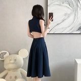 Kong-Style Sleeveless Denim Dress Women's Summer New Hollow High-Waisted Fishtail