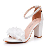 Cm Thick Heeled Light Mouth With Round Head Sandals Large Size Flowers High Heel Sandals White Bride Wedding Shoes