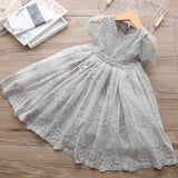 Dress Embroidery Princess Party Autumn Spring Kids Children Clothes Elegant Purple And White 3-8ys Lace Girls