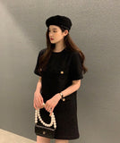 Zingj Chic Thin Tweed Small Short Sleeved Dress Female Summer New Royal Sister Small Sweet Wind Short