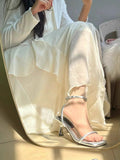 Soft ~ Peaching Feeling Side Toe With Fashion Fine Heel Women's Summer White High Heels Roman