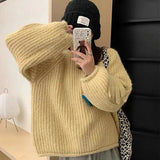 Zingj Wind Soft Waxy Candy Color Round Collar Sweater Female Autumn And Winter Loose Thick Needle And Thick Knit Sweater Overjacket-Outfit