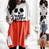 2020 Autumn Winter Halloween Fashion Women's Mini Dress Casual O Neck Long Sleeve Pocket Ladies Pumpkin Print