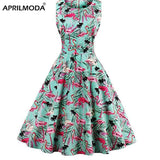 60s Vintage Dress Rockabilly Swing Feminino Women Retro Slim Fit Gowns Flamingo Floral Print Party Vestidos Black
