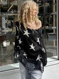Star Print Sheer One Shoulder Knit Top- Outfit