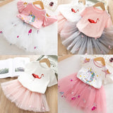 Clothing Sets 2021 Summer Princess Girl Bling Star Flamingo Top + Unicorn Print Dress 2pcs Set Children Clothing