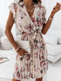 Floral Printed Dress Women Elegant Summer V Neck Chiffon Midi Dresses Female A-Line Sundress Holiday Party Vestidos