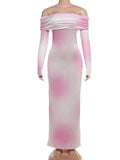 Pink Rhinestone Off-shoulder Maxi Dress- Outfit