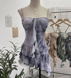 Real Shooting 2025 Spring And Summer New With Chest Cushions Dyed Mesh Sling Sling Vest Irregular Lotus Leaf Side Top