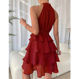 Summer Dresses for Women 2022 Ruffled Chiffon Sleeveless Casual Dress Matching Belt Party