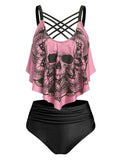 Women Skull Graphic Padded High Waist Tankini Swimwear Casual Swimsuit Ladies Two Pieces Bathing Suits Beach