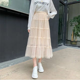 Zingj New Long Lace Layer Patchwork Mesh Skirt Over The Knee A Word Versatile Vertical Skirt Female Autumn-Outfit