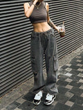 Women's Jeans Casual Straight Cargo Jeans Vintage BF Denim Harajuku Y2K Streetwear High Waist Baggy Pocket