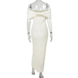 Knit Off-Shoulder Pleated Wrap Maxi Dress- Outfit