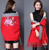 Printed Tassel Knitting Poncho New Fashion Long Batwing Sleeve Swing Sweater Wrap Cardigan Female V