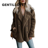 Women Winter Teddy Coat Female Warm Faux Fur England Coat Casual Oversized Soft Fluffy Fleece Jackets