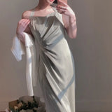 Women Satin Sexy Elegant Halter Dress Party Female Summer Backless Clothing