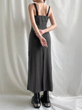 SUCHCUTE Grunge Eyelet Strap Midi Dress Women Gothic Sexy V Neck Bandage Dresses Vintage Dark Streetwear Sleeveless 90s