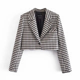 Women Plaid Crop Blazer Coat 2021 New Za Female Vintage Outwear Casual Jacket Coat High Streetwear